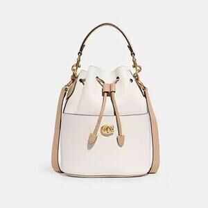 NWT COACH Lora Bucket Shoulder Bag Pebble Leather Crossbody Colorblock Medium